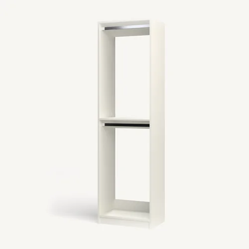 Rod over Rod reach-in closet module, 16" deep with an open front. 24" wide in Classic White with chrome hardware